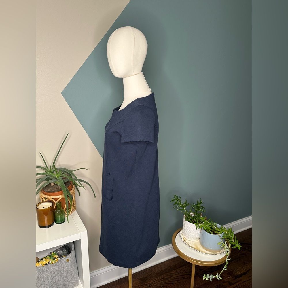 Boden Navy Sheath Dress Size 8 Mod Minimalist Short Sleeve Notch Neck Retro - Picture 3 of 11